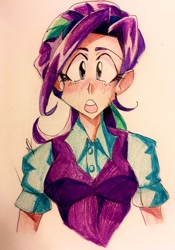 Size: 800x1146 | Tagged: safe, artist:artfrog75, starlight glimmer, human, g4, anime style, bust, female, humanized, looking at you, open mouth, solo, traditional art