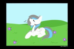 Size: 1200x800 | Tagged: safe, artist:sinclair2013, oc, oc only, pegasus, pony, animated, flower, grass, solo, yawn