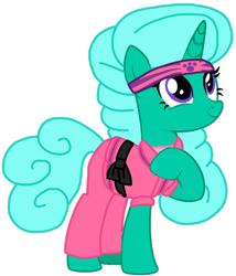 Size: 923x1079 | Tagged: safe, alternate version, artist:徐詩珮, glitter drops, pony, unicorn, series:sprglitemplight diary, series:sprglitemplight life jacket days, series:springshadowdrops diary, series:springshadowdrops life jacket days, g4, alternate universe, base used, clothes, cute, eyelashes, female, hooves to the chest, karate, looking up, mare, paw patrol, paw prints, raised hoof, simple background, skye (paw patrol), smiling, solo, transparent background