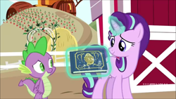 Size: 704x396 | Tagged: safe, screencap, spike, starlight glimmer, g4, harvesting memories, my little pony: friendship is forever, book, magic, sweet apple acres