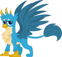 Size: 1640x1500 | Tagged: safe, artist:cloudy glow, part of a set, gallus, griffon, cloudyglowverse, g4, alternate universe, chest fluff, cute, gallabetes, looking at you, majestic, male, older, older gallus, simple background, smiling, solo, spread wings, transparent background, wavy mouth, wings