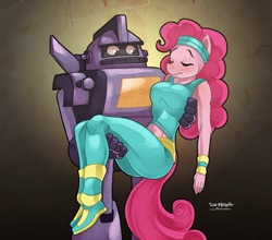 Size: 3989x3508 | Tagged: safe, artist:roemesquita, pinkie pie, earth pony, robot, anthro, plantigrade anthro, g4, absurd file size, high res, muppet babies, workout outfit