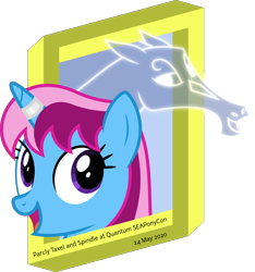 Size: 6400x6839 | Tagged: safe, artist:parclytaxel, oc, oc only, oc:parcly taxel, oc:spindle, alicorn, pony, windigo, project seaponycon, .svg available, absurd resolution, alicorn oc, female, frame, horn, impossible object, looking down, looking up, mare, parcly's travel covers, simple background, smiling, transparent background, vector, windigo oc