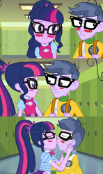 Size: 1532x2586 | Tagged: safe, artist:bigpurplemuppet99, edit, edited screencap, screencap, micro chips, sci-twi, twilight sparkle, equestria girls, g4, my little pony equestria girls: better together, blushing, female, kiss on the lips, kissing, male, microlight, shipping, straight