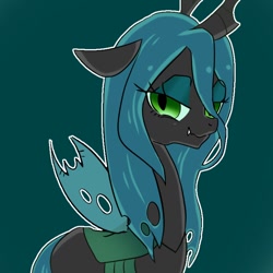Size: 768x768 | Tagged: safe, artist:tomizawa96, queen chrysalis, changeling, changeling queen, g4, female, green background, simple background, solo