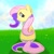 Size: 768x768 | Tagged: safe, artist:tomizawa96, fluttershy, pegasus, pony, g4, cloud, female, grass, sitting, sky, solo