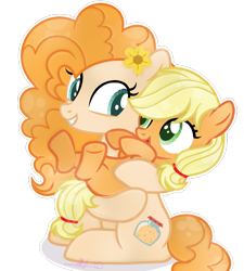Size: 1280x1425 | Tagged: safe, artist:azulsnow, artist:sleepy-rosie-sav, applejack, pear butter, g4, base used, cute, female, filly, filly applejack, holding, jackabetes, mother and child, mother and daughter, pearabetes, show accurate, simple background, smiling, transparent background, younger