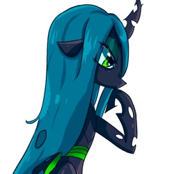 Size: 768x768 | Tagged: safe, artist:tomizawa96, queen chrysalis, changeling, changeling queen, g4, female, simple background, solo, thinking, white background