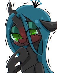Size: 714x920 | Tagged: safe, artist:tomizawa96, queen chrysalis, changeling, changeling queen, g4, blushing, bust, crown, cute, cutealis, female, jewelry, regalia, simple background, solo, white background
