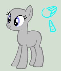 Size: 381x443 | Tagged: safe, artist:caecii, oc, oc only, earth pony, pony, bald, base, earth pony oc, eyelashes, gray background, horn, simple background, smiling, solo, wings