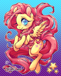 Size: 560x700 | Tagged: safe, artist:teriyakiweasel, fluttershy, pegasus, pony, g4, colored pupils, ear fluff, female, looking at you, mare, solo, stars