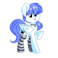 Size: 1200x1200 | Tagged: safe, artist:thieftea, oc, oc only, oc:snow pup, pegasus, pony, clothes, collar, female, lifted leg, mare, simple background, socks, solo, standing, striped socks, tongue out, transparent background
