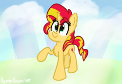 Size: 3148x2160 | Tagged: safe, artist:llamalauncher, sunset shimmer, pony, unicorn, g4, cute, female, high res, mare, raised hoof, shimmerbetes, solo