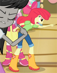 Size: 2915x3782 | Tagged: safe, screencap, apple bloom, octavia melody, paisley, sandalwood, sweetie belle, equestria girls, g4, my little pony equestria girls: rainbow rocks, angry, apple bloom's bow, boots, bow, clothes, cropped, eyes closed, hair bow, high res, jeans, pants, pointing, shirt, shoes, skirt, solo focus