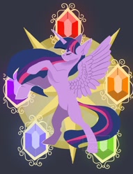 Size: 1000x1312 | Tagged: safe, artist:ametff3, twilight sparkle, alicorn, pony, g4, concave belly, element of generosity, element of honesty, element of kindness, element of laughter, element of loyalty, element of magic, elements of harmony, female, mare, rearing, slender, solo, spread wings, thin, twilight sparkle (alicorn), wings