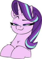 Size: 663x924 | Tagged: safe, artist:light262, starlight glimmer, pony, unicorn, g4, :3, cheek fluff, chest fluff, closed mouth, female, lidded eyes, mare, simple background, smug, smuglight glimmer, solo