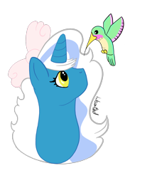 Size: 1200x1400 | Tagged: safe, artist:libertad10, oc, oc:fleurbelle, alicorn, bird, hummingbird, pony, adorabelle, alicorn oc, bow, cute, female, hair bow, horn, looking up, mare, simple background, transparent background, wings, yellow eyes