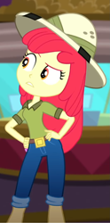 Size: 731x1471 | Tagged: safe, screencap, apple bloom, equestria girls, g4, my little pony equestria girls: summertime shorts, the canterlot movie club, cropped, female, hand on hip, hips, solo