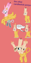 Size: 1080x2160 | Tagged: safe, artist:calebtyink, princess cadance, alicorn, earth pony, object pony, original species, pegasus, pony, unicorn, g4, candlestick, conjoined triplets, female, i can't believe it's not badumsquish, male, mare, ponified, stallion, the other candlestick ponys