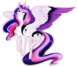 Size: 2626x2278 | Tagged: safe, artist:oneiria-fylakas, oc, oc only, oc:askey, alicorn, pony, alicorn oc, colored wings, female, high res, horn, looking at you, magical lesbian spawn, mare, multicolored wings, offspring, outline, parent:princess luna, parent:twilight sparkle, parents:twiluna, paws, simple background, solo, transparent background, wings