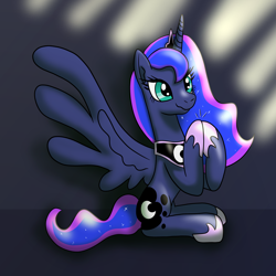 Size: 2048x2048 | Tagged: safe, artist:platinumdrop, princess luna, alicorn, pony, g4, clapping, cute, female, high res, mare, sitting, solo