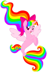 Size: 1920x2911 | Tagged: safe, artist:ra1nb0wk1tty, oc, oc only, oc:rainbow kitty, alicorn, pony, seapony (g4), g4, my little pony: the movie, bow, fin wings, fins, hair bow, seaponified, simple background, solo, species swap, transparent background, wings