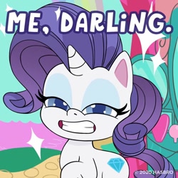 Size: 1080x1080 | Tagged: safe, rarity, pony, unicorn, g4.5, my little pony: pony life, official, copyright, darling, female, lidded eyes, smiling, solo