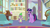 Size: 1920x1080 | Tagged: safe, screencap, spike, twilight sparkle, alicorn, dragon, pony, a horse shoe-in, g4, book, bookshelf, couch, duo, female, male, mare, philodendron, potted plant, scroll, starlight's office, twilight sparkle (alicorn), winged spike, wings