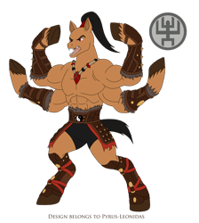 Size: 1920x2139 | Tagged: safe, artist:pyrus-leonidas, earth pony, pony, shokan, series:mortal kombat:defenders of equestria, armor, goro, mortal kombat, mortal kombat x, multiple legs, multiple limbs, ponified, ponytail, simple background, six legs, solo, transparent background
