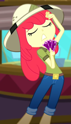 Size: 833x1457 | Tagged: safe, screencap, apple bloom, equestria girls, g4, my little pony equestria girls: summertime shorts, the canterlot movie club, cropped, female, solo, ticket