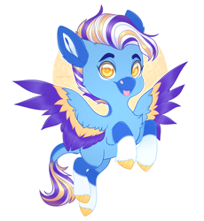 Size: 2300x2499 | Tagged: safe, artist:sadelinav, oc, oc only, pegasus, pony, chibi, colored wings, commission, flying, high res, leonine tail, male, multicolored wings, simple background, solo, stallion, tongue out, transparent background, wings, ych result