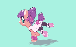 Size: 2420x1512 | Tagged: safe, artist:pestil, strawberry swing, earth pony, pony, g4, on your marks, background pony, butt, clothes, explicit source, female, filly, plot, simple background, solo