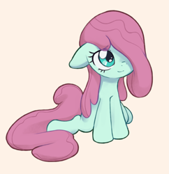 Size: 1407x1455 | Tagged: safe, artist:pestil, bubblegum brush, earth pony, pony, g4, cute, explicit source, female, filly, long hair, long mane, simple background, solo