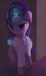 Size: 2330x3839 | Tagged: safe, artist:vultraz, starlight glimmer, pony, unicorn, g4, clothes, female, high res, horn, levitation, looking at you, magic, mare, mug, robe, short horn, solo, telekinesis