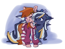 Size: 2072x1564 | Tagged: safe, artist:cheekipone, oc, oc only, oc:midnight dust, oc:stuben, bat pony, earth pony, pony, :p, clothes, colored sketch, cute, duo, heart eyes, hoodie, leg warmers, messy mane, simple background, striped leg warmers, tongue out, transparent background, wingding eyes