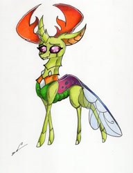 Size: 1280x1671 | Tagged: safe, artist:luxiwind, thorax, changedling, changeling, g4, antlers, cute, exoskeleton, fanart, king thorax, male, solo, traditional art