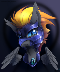 Size: 2500x3000 | Tagged: safe, artist:mithriss, oc, oc only, oc:blaze (shadowbolt), pegasus, pony, armor, bust, high res, night guard, slit pupils, solo
