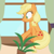 Size: 271x272 | Tagged: safe, artist:forgalorga, applejack, earth pony, pony, g4, applecat, behaving like a cat, cropped, female, hatless, missing accessory, plant, pushing away, shrunken pupils, sitting, solo, window