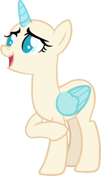Size: 621x1078 | Tagged: safe, artist:pegasski, oc, oc only, alicorn, pony, g4, made in manehattan, alicorn oc, bald, base, eyelashes, female, horn, mare, open mouth, raised hoof, simple background, solo, transparent background, wings