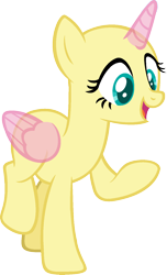 Size: 938x1540 | Tagged: safe, artist:pegasski, oc, oc only, alicorn, pony, g4, the hooffields and mccolts, alicorn oc, bald, base, eyelashes, female, horn, mare, open mouth, raised hoof, simple background, smiling, solo, transparent background, wings