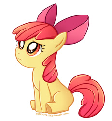 Size: 647x697 | Tagged: safe, artist:tsurime, apple bloom, earth pony, pony, g4, adorabloom, blank flank, cute, female, filly, sad, sadorable, simple background, sitting, solo, white background