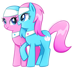 Size: 724x684 | Tagged: safe, artist:tsurime, aloe, lotus blossom, earth pony, pony, g4, cute, duo, female, mare, open mouth, simple background, spa twins, spaww twins, white background