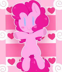 Size: 778x900 | Tagged: safe, artist:pegacornss, pinkie pie, earth pony, pony, g4, blushing, cute, diapinkes, female, heart, looking at you, mare, no nose, on back, solo