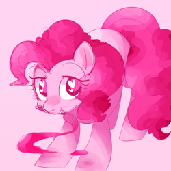 Size: 900x900 | Tagged: safe, artist:pegacornss, pinkie pie, earth pony, pony, g4, colored pupils, cute, daaaaaaaaaaaw, diapinkes, female, heart eyes, mare, mouth hold, paint, paintbrush, pink background, simple background, solo, wingding eyes