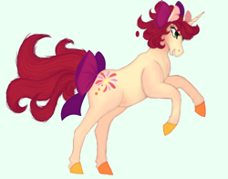 Size: 704x551 | Tagged: safe, artist:shirofluff, oc, oc only, oc:fire flower, pony, unicorn, fallout equestria, bow, digital, female, fire flower, hair bow, mare, painting, rearing, simple background, solo, tail bow, wip, yellow
