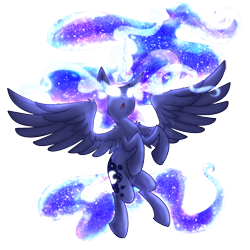 Size: 1280x1280 | Tagged: safe, artist:lunamnoctem, princess luna, alicorn, pony, g4, ethereal mane, female, galaxy mane, glowing eyes, mare, open mouth, simple background, solo, spread wings, starry mane, transparent background, wings