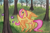 Size: 2791x1818 | Tagged: safe, artist:sparkleforever, fluttershy, pegasus, pony, g4, canvas, female, flower, forest, looking at something, mare, outdoors, painting, raised hoof, solo, spread wings, standing, traditional art, tree, wings