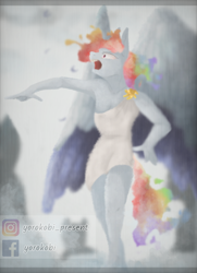 Size: 724x1000 | Tagged: safe, artist:chao-xing, rainbow dash, pegasus, anthro, unguligrade anthro, g4, angry, armpits, digital painting, female, large wings, painting, pointing, rainbow, roman, solo, wings