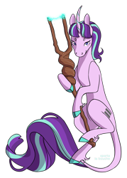 Size: 2048x2863 | Tagged: safe, artist:spartalabouche, starlight glimmer, classical unicorn, pony, unicorn, g4, cloven hooves, colored hooves, equal cutie mark, female, high res, horn, leonine tail, mare, simple background, solo, staff, staff of sameness, transparent background, unshorn fetlocks