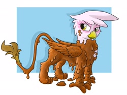 Size: 1920x1439 | Tagged: source needed, useless source url, safe, artist:pzkratzer, gilda, griffon, g4, messy, mud, mud bath, muddy, simple background, solo, wet and messy
